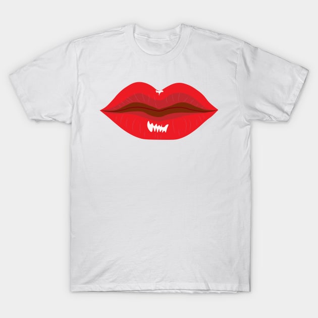 Red glossy closed lips T-Shirt by LizzyizzyDesign